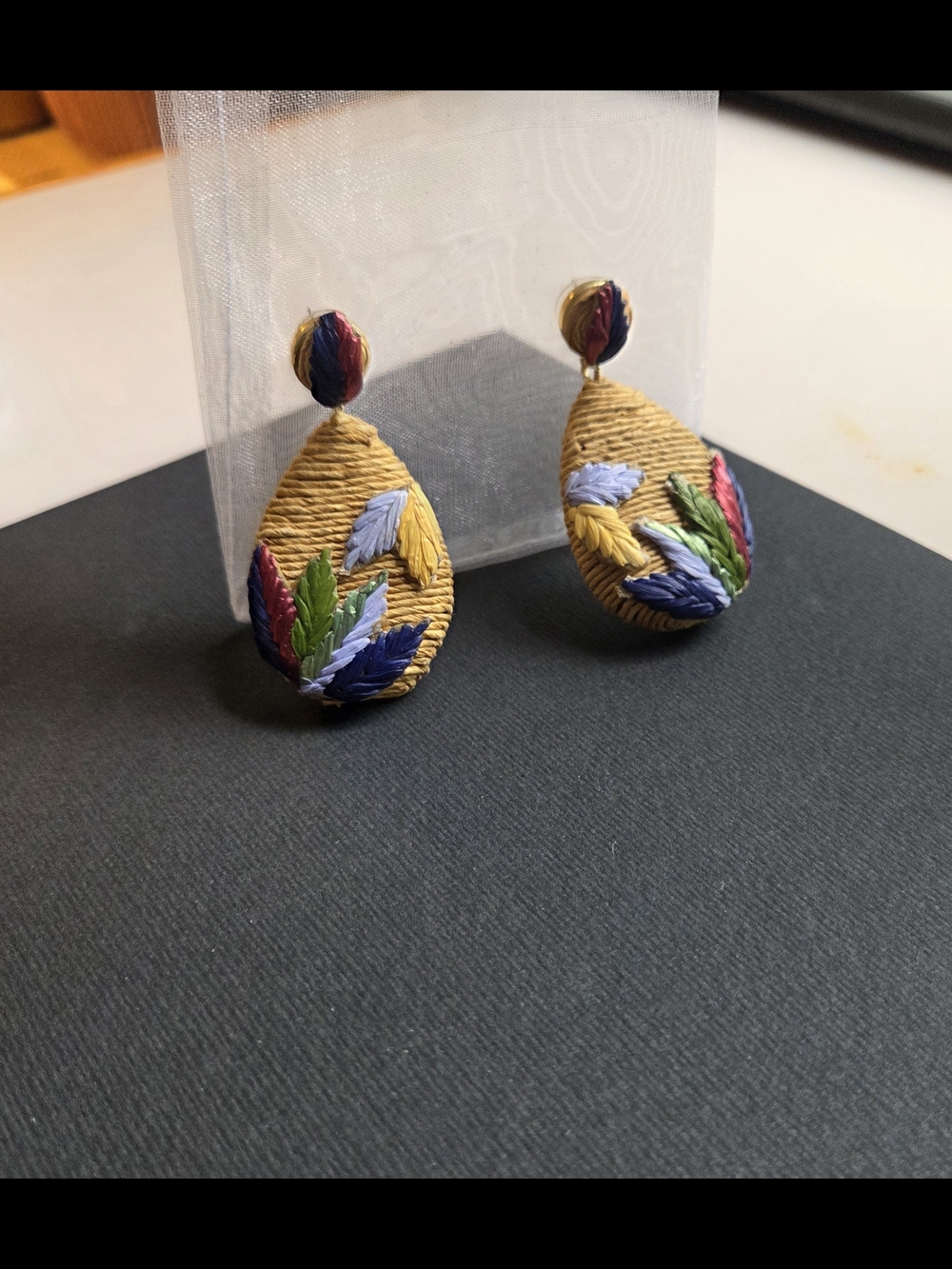 Handcrafted Yellow Teardrop Embroidered Earrings - Women Jewelry